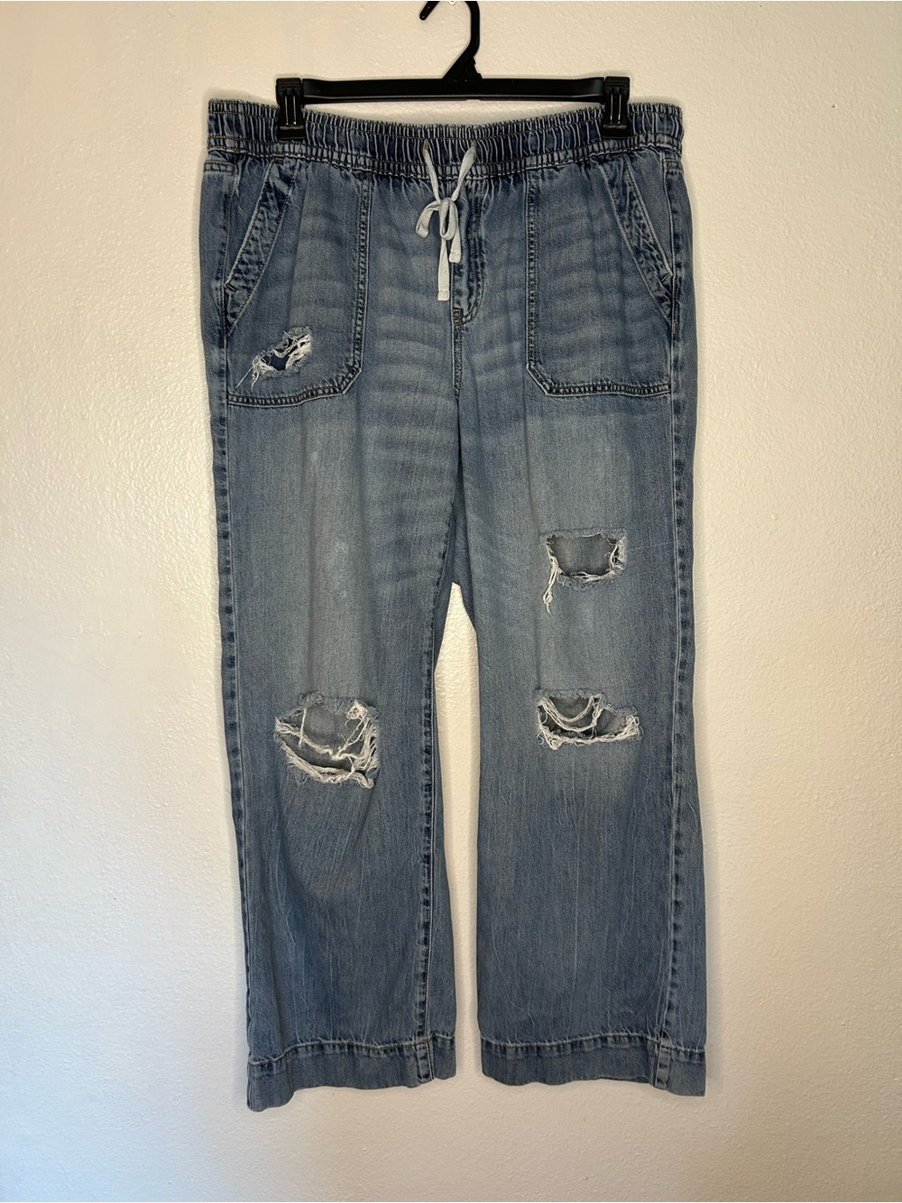 Lane Bryant Baggy Wide Leg Relaxed Distressed Jeans with Drawstring